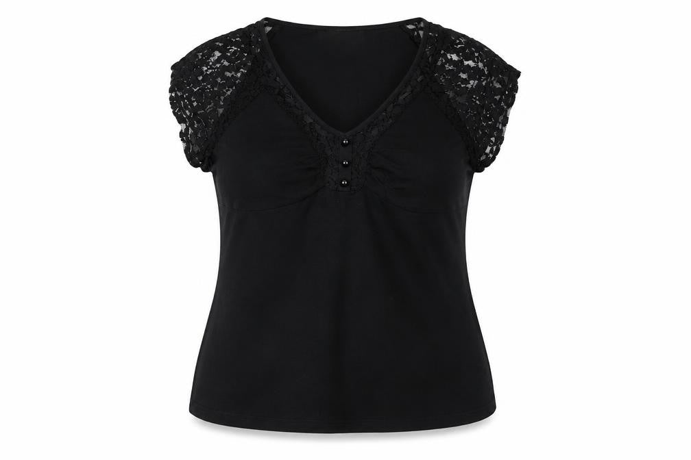 Front view of Yoins women’s black basic blouse, size 2XL