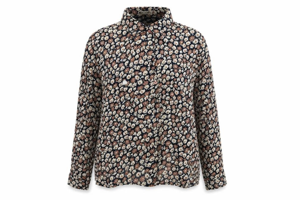 Front view of Alice Collins women’s brown floral basic blouse, size XL