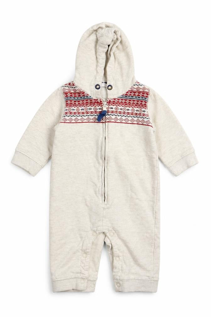 Florence and Fred Boys Beige Geometric  Coverall One-Piece Size 3-6 Months
