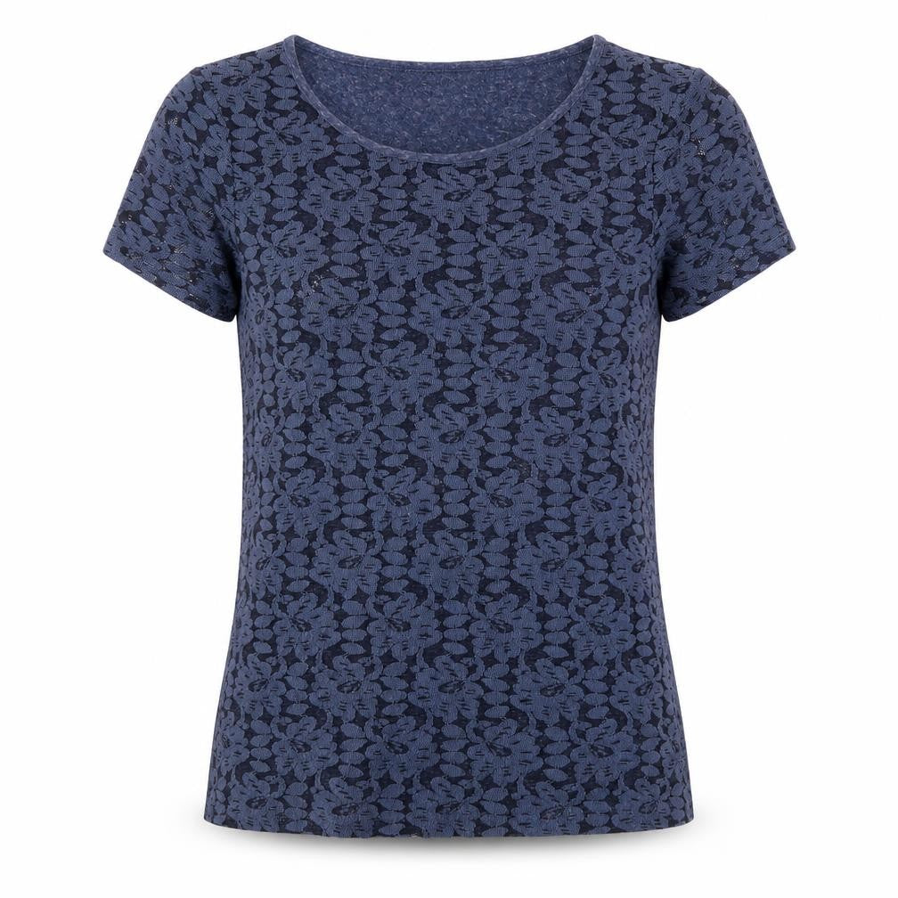 Front view of PAYNE STUDIO women’s blue basic t-shirt, size UK 12