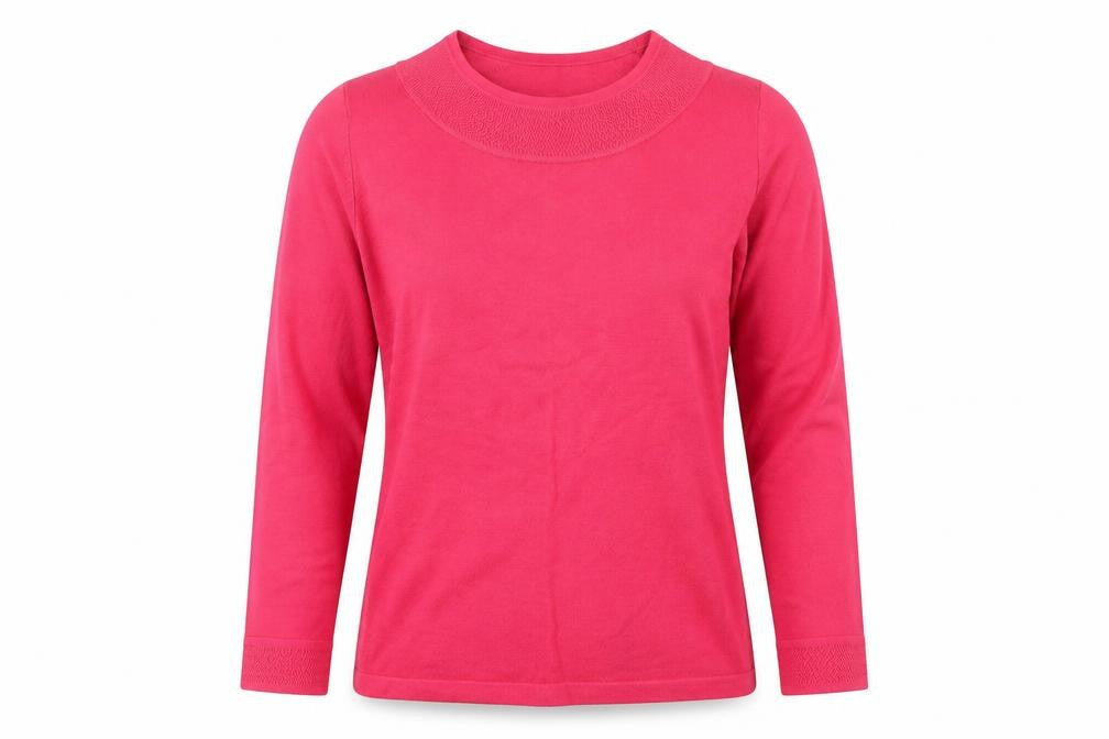 Front view of Bonmarché women’s pink jumper, size S