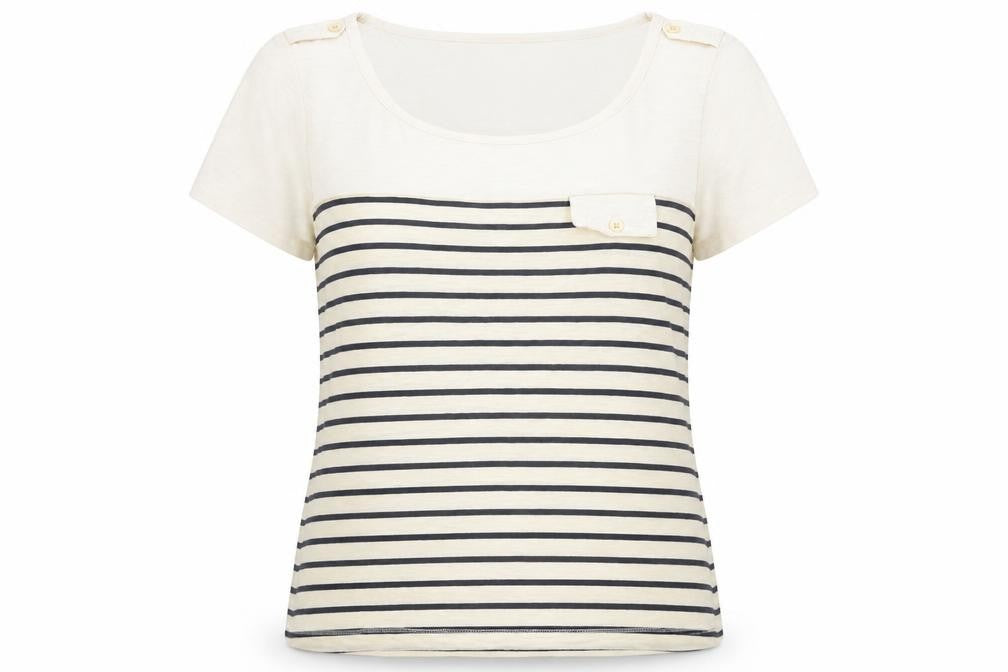 Front view of Preworn women’s multicoloured striped basic t-shirt, size S
