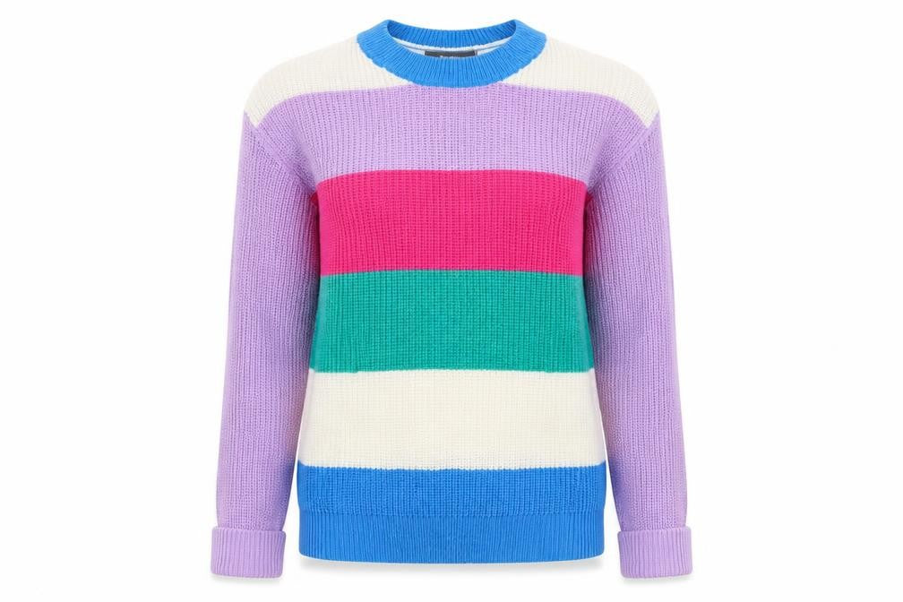 Front view of Studio women’s multicoloured striped jumper, size UK 8