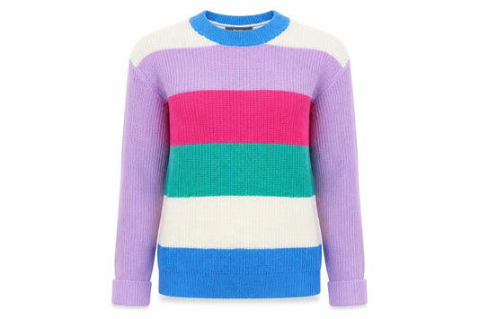 Front view of Studio women’s multicoloured striped jumper, size UK 8