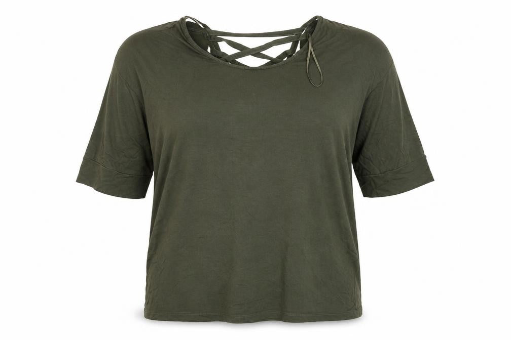 Front view of Peacocks women’s green basic blouse, size UK 16