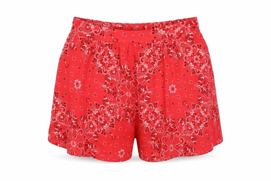 Front view of Hollister women’s red paisley bermuda shorts, size XS