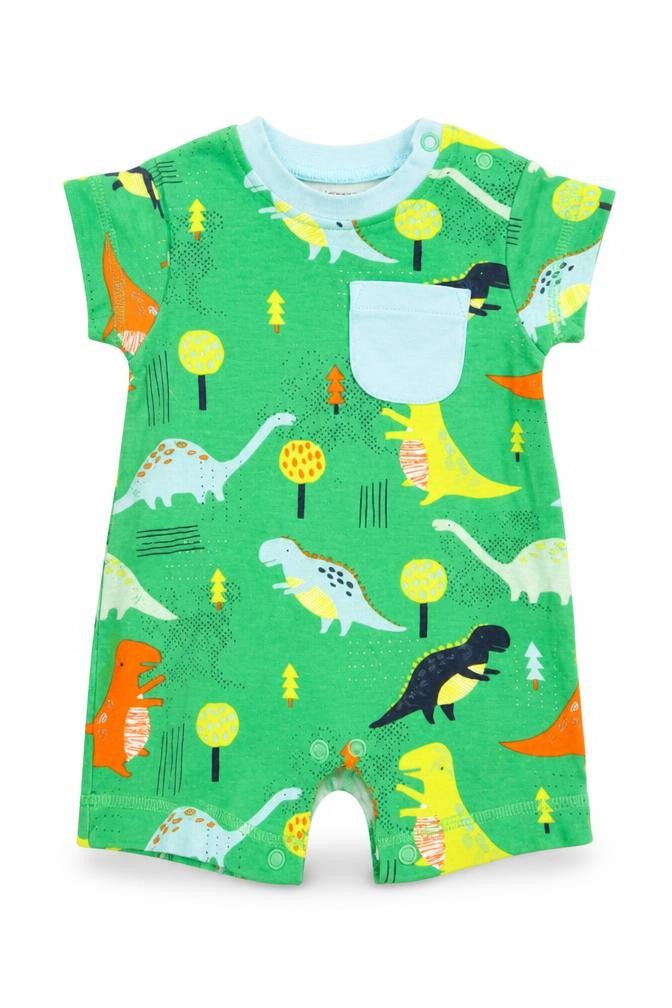 Front view of waitrose boys’ green romper one-piece, size 0-3, months