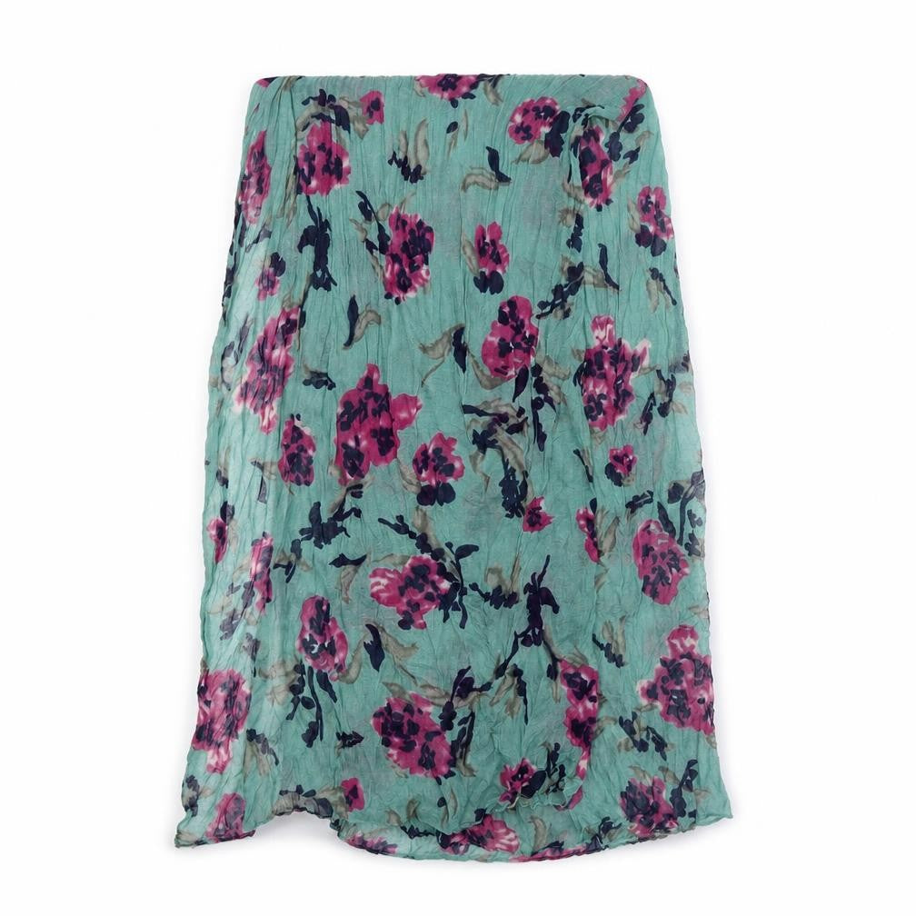 Front view of Preworn unisex green floral shawl/wrap