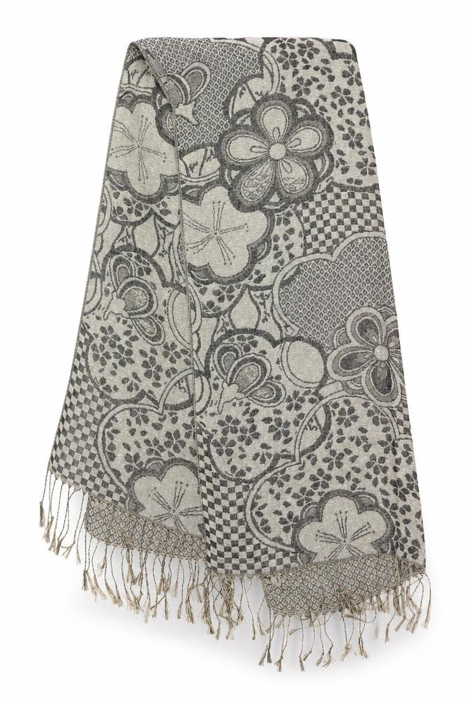 Front view of Preworn women’s beige floral shawl/wrap