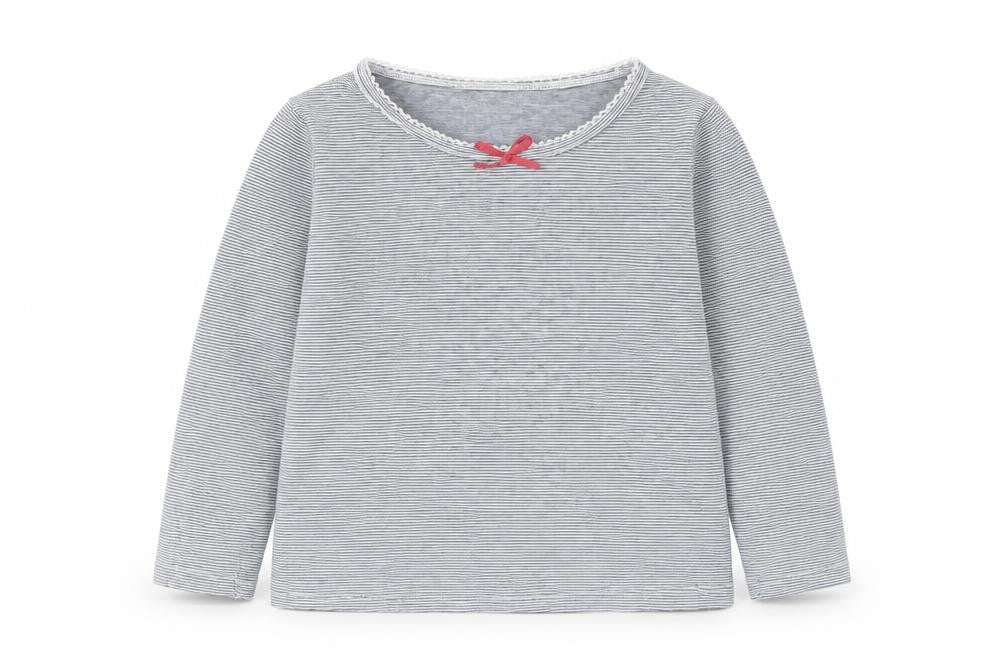 Front view of Preworn girls’ grey striped basic t-shirt, size 3, years