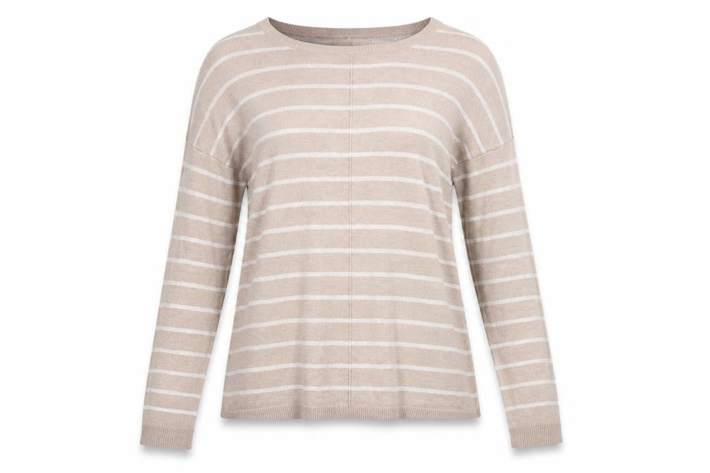 Front view of Atmosphere women’s beige striped jumper, size UK 10