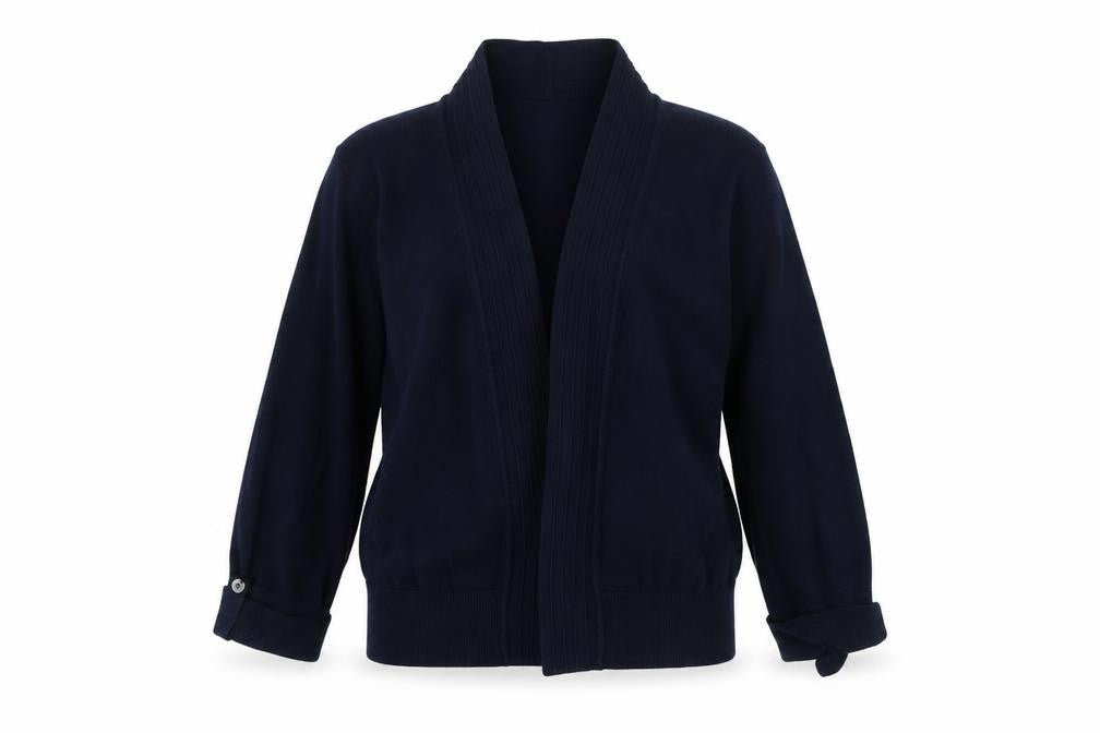 Front view of Annabelle women’s blue cardigan jumper, size L
