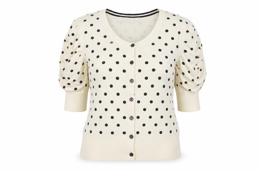 Evie Womens Beige Polka Dot Knit Cardigan Jumper Size 14