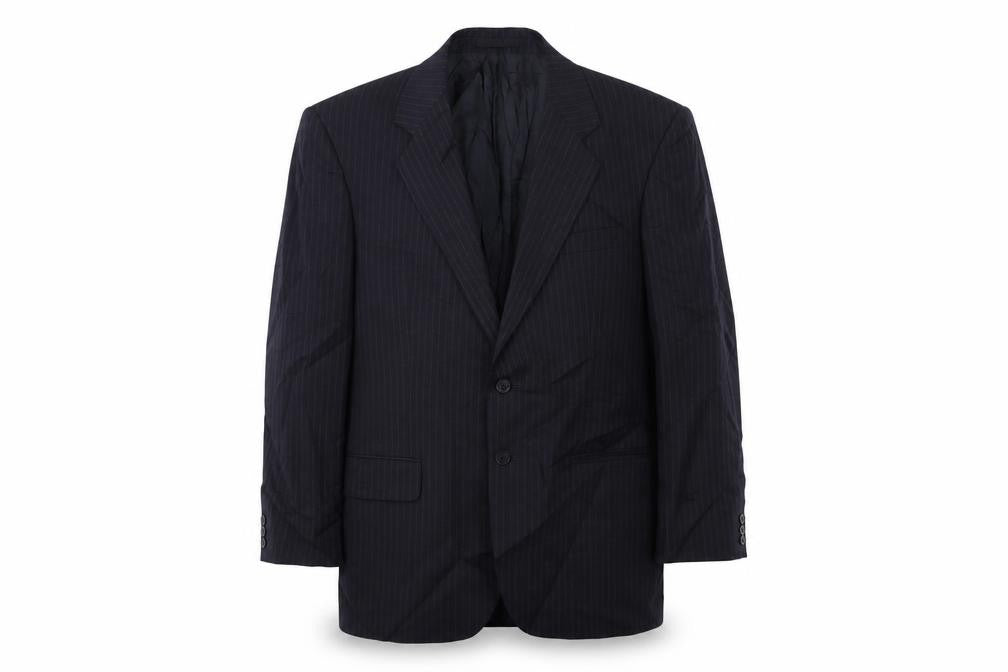 Front view of Marks & Spencer men’s blue striped jacket suit jacket, size 38
