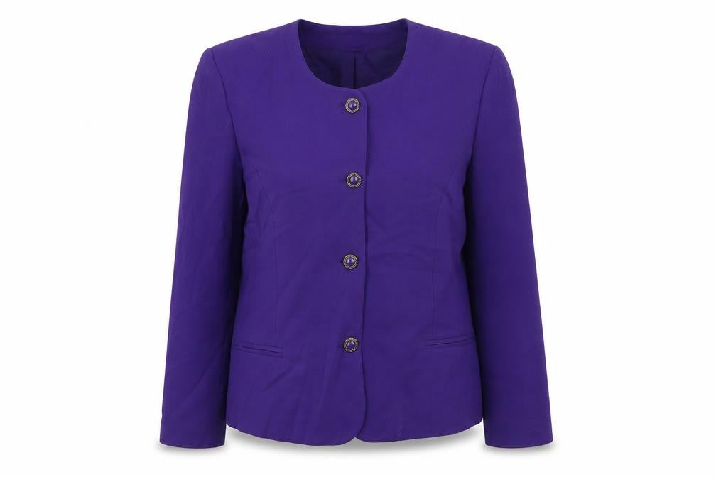 Front view of Features women’s purple jacket blazer, size UK 14