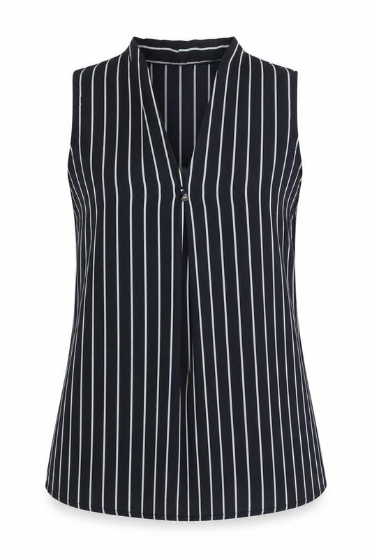 Front view of Atmosphere women’s blue striped basic tank, size UK 10