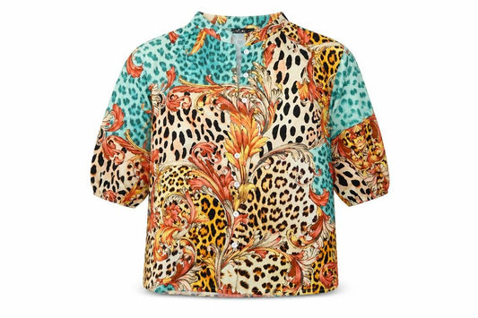 Front view of Chic Me women’s multicoloured animal print basic button-up, size M