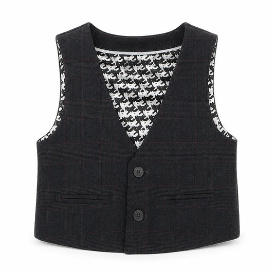 Front view of Marks & Spencer boys’ grey check jacket waistcoat, size 2-3, years