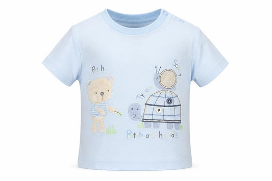 Front view of Tu boys’ blue basic t-shirt, size 9-12, months