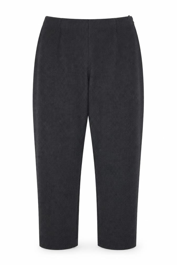 Front view of Marks & Spencer women’s blue check trousers, size UK 16, 28-inch leg