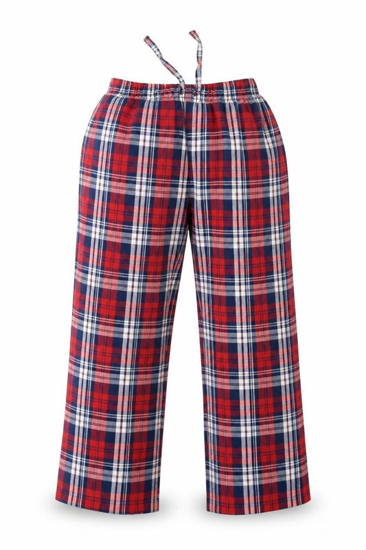 Front view of Gap girls’ red check capri pyjama pants, size 8, years