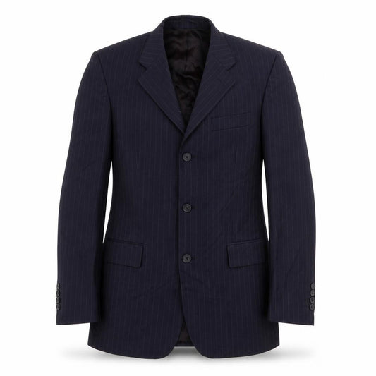 Front view of chester men’s blue striped jacket blazer, size 38