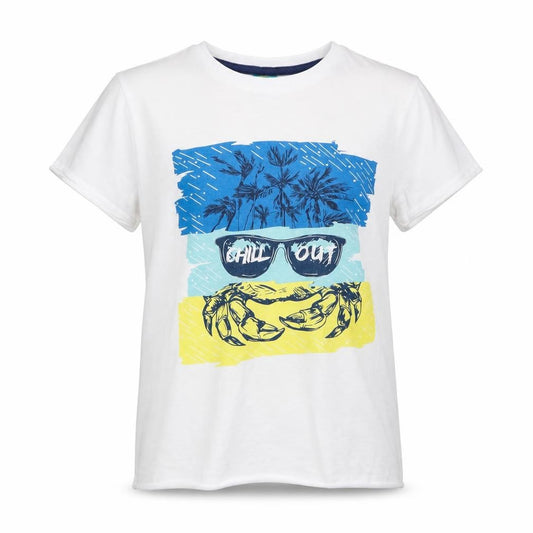 Front view of little kids boys’ white basic t-shirt, size 5-6, years