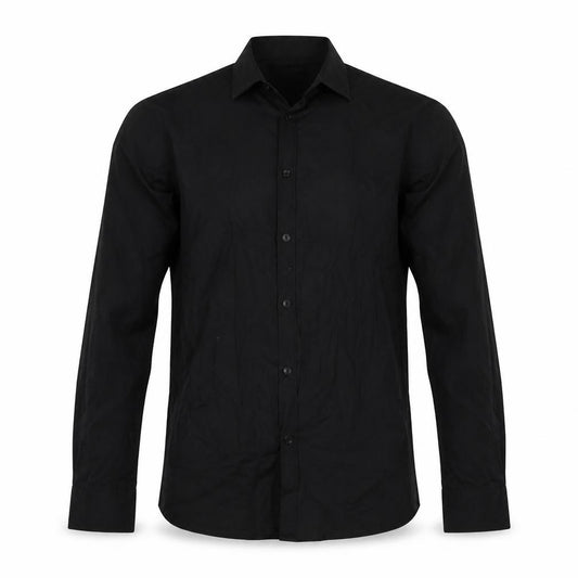 Front view of Primark men’s black button-up, size 16
