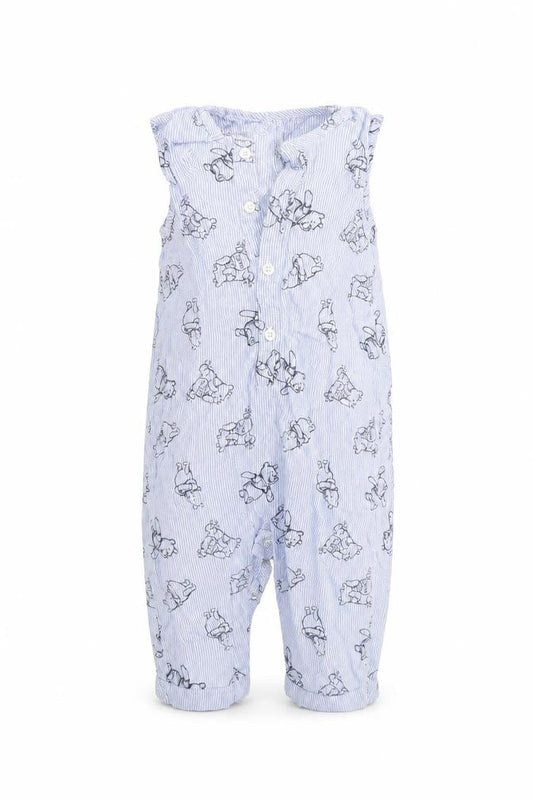 Front view of George Baby Black Striped Coverall One-Piece, size 9-12, Months - winnie the pooh