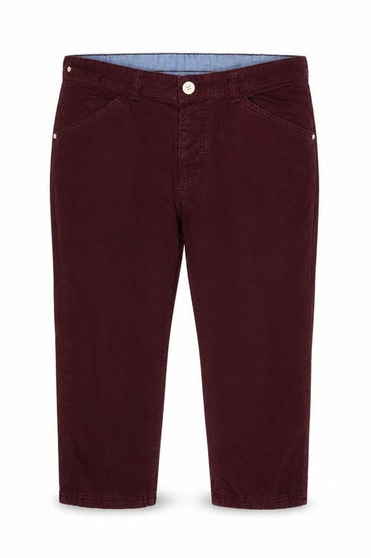 Front view of Fabric women’s red denim cropped jeans, size UK 36, 21-inch leg