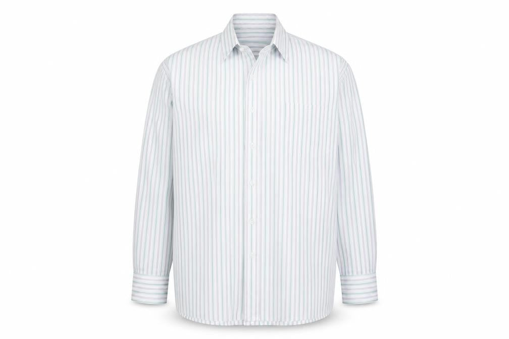 Front view of Giorgio Fellini men’s green striped button-up, size 17