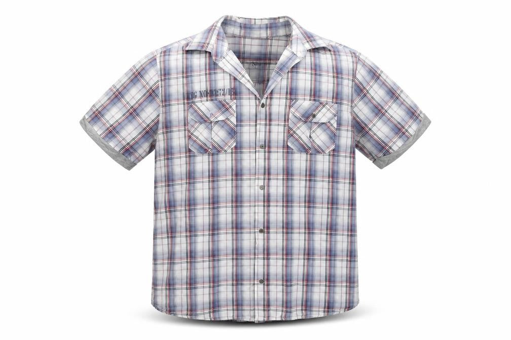 Front view of Urban Sprirt men’s blue check button-up, size XL