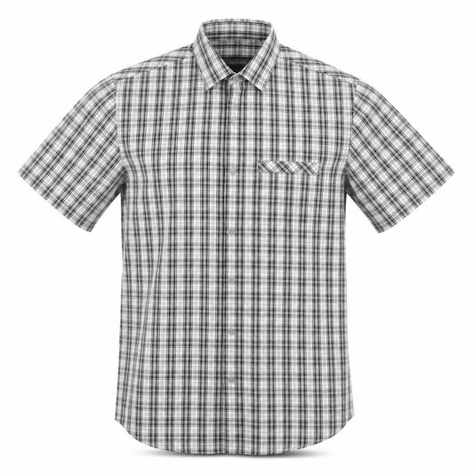 Front view of Topman men’s grey check button-up, size S