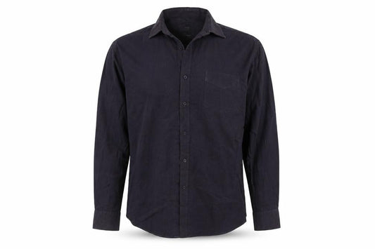 Front view of F&F men’s black button-up, size 17.5