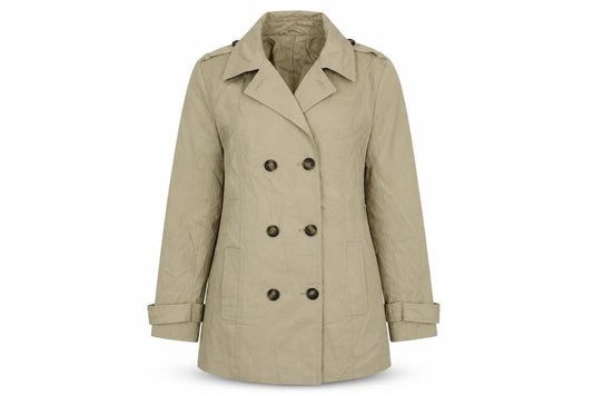 Front view of Debenhams women’s beige jacket coat, size UK 12