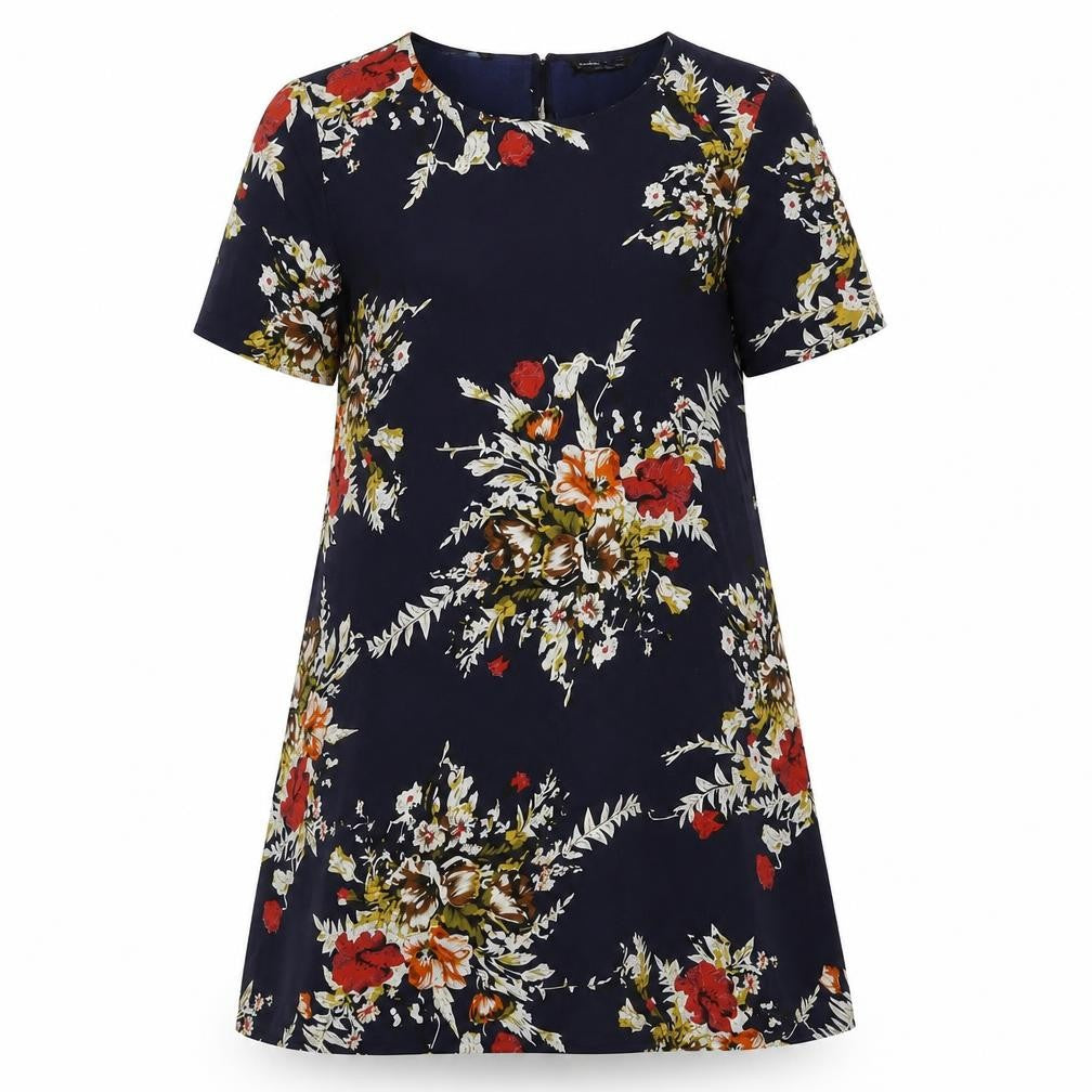 Front view of SHEIN women’s blue floral a-line, size UK 10