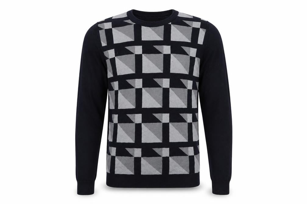 Front view of Burton men’s multicoloured geometric jumper, size S