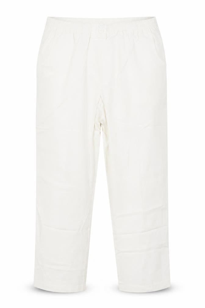 Front view of Preworn women’s ivory trousers, size UK 16, 29-inch leg