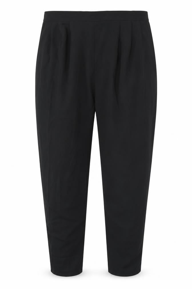 Front view of Preworn women’s black trousers, size UK 28, 31-inch leg