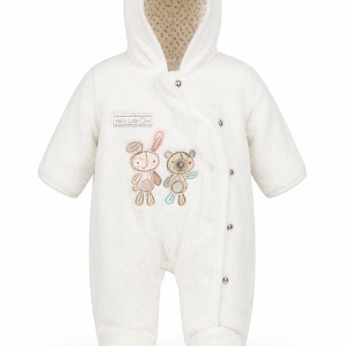 Florence and Fred Girls White Animal Print  Coverall One-Piece Size 0-3 Months  - Rabbit and Teddy Bear