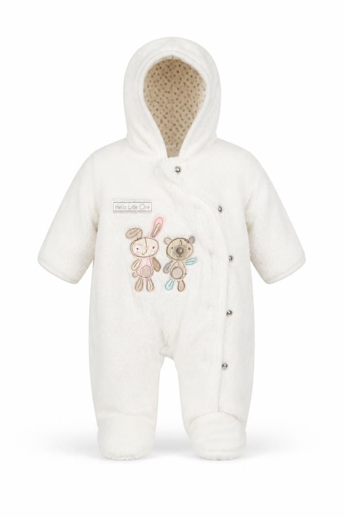 Florence and Fred Girls White Animal Print  Coverall One-Piece Size 0-3 Months  - Rabbit and Teddy Bear