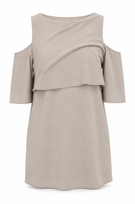 Front view of Boohoo women’s beige a-line, size UK 14