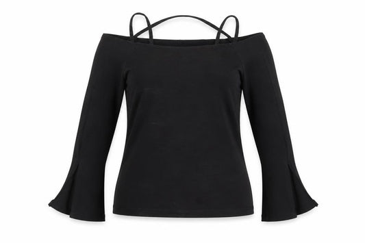 Front view of ASOS women’s black basic blouse, size UK 10