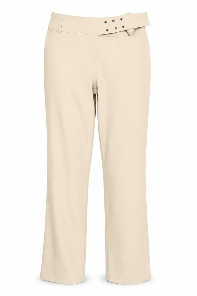 Front view of serge dana women’s yellow trousers, size UK 14, 33-inch leg