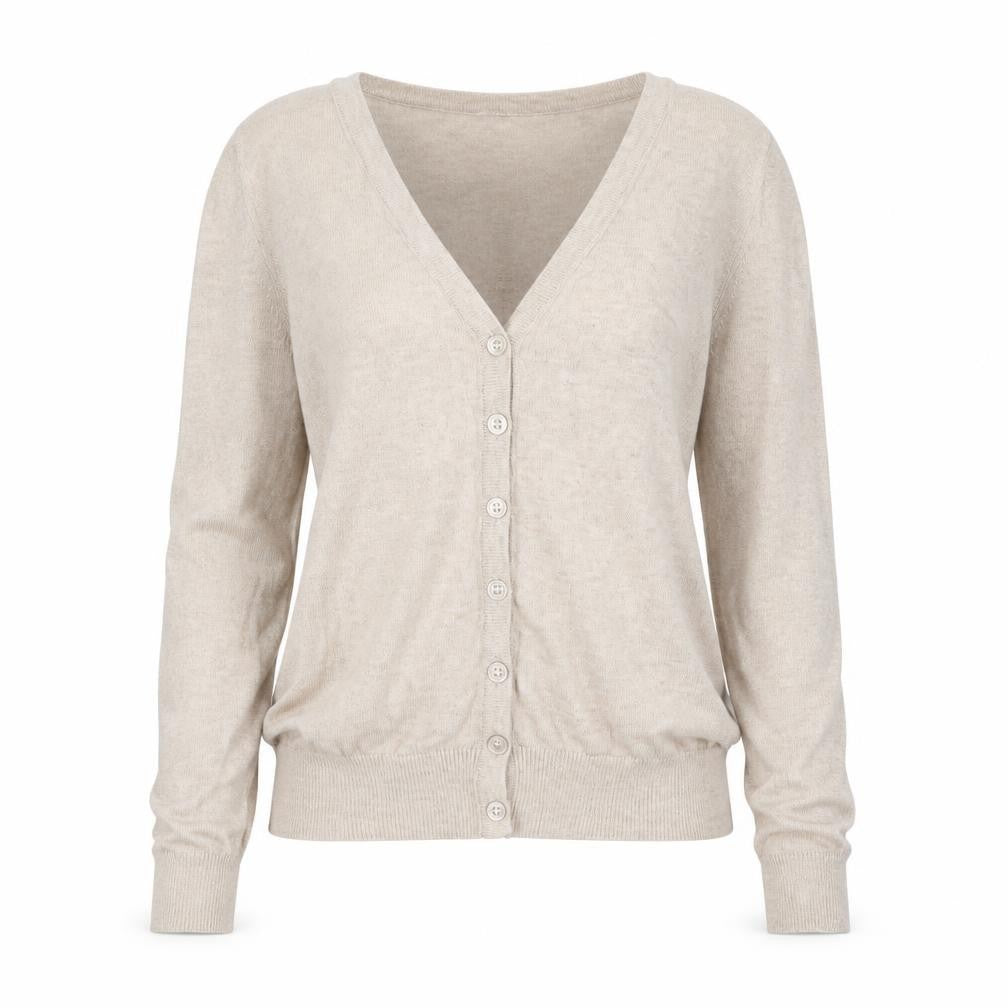 Front view of Atmosphere women’s beige cardigan jumper, size UK 4