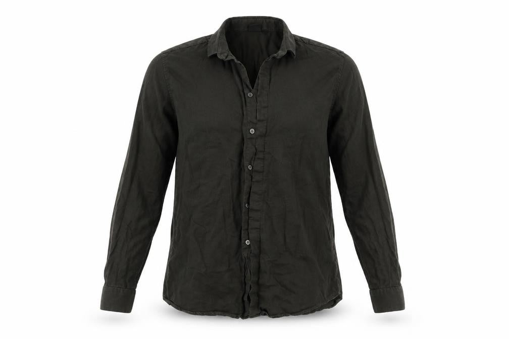 Front view of ASOS men’s green button-up, size L