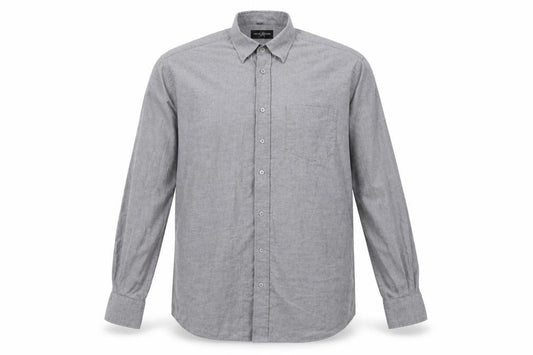 Front view of Russell Collection men’s grey button-up, size 15.5