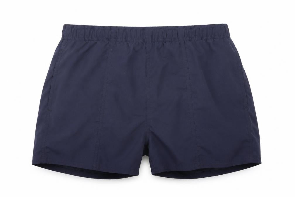 Front view of Preworn women’s blue utility shorts, size UK 10
