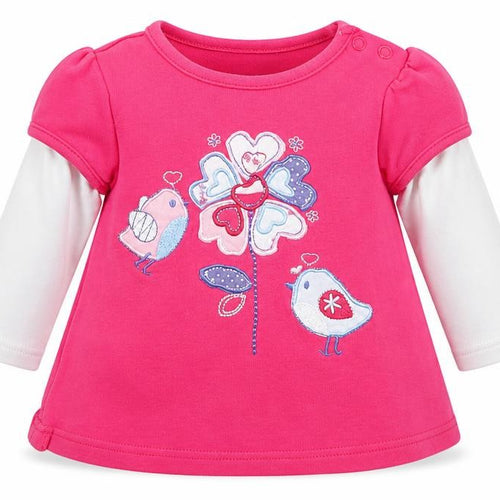 M&Co Girls Pink   Basic T-Shirt Size 6-9 Months  - Birds Flowers