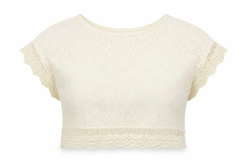 PIKO 1988 Womens Ivory  Lace Cropped T-Shirt Size L